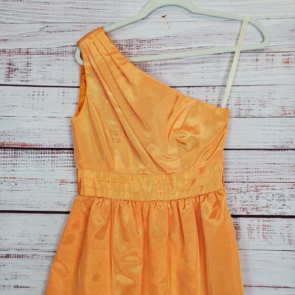 Shoshanna Y2K Orange Sherbert Pleated Mini Dress 2 Shimmer One Shoulder Glam Lux - Picture 4 of 13